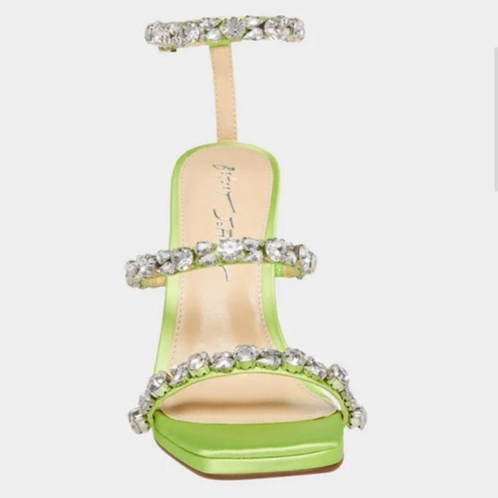 BETSEY JOHNSON SB-PERRY Ankle-Strap Jeweled Glam Green Heels Dress Sandals Sz 8 - Picture 3 of 9